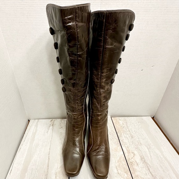 Tellenzi Womens Sz (37) 6 Wedge Heel Brown Leather Knee Boots Boho Witchy Strega - Picture 8 of 16
